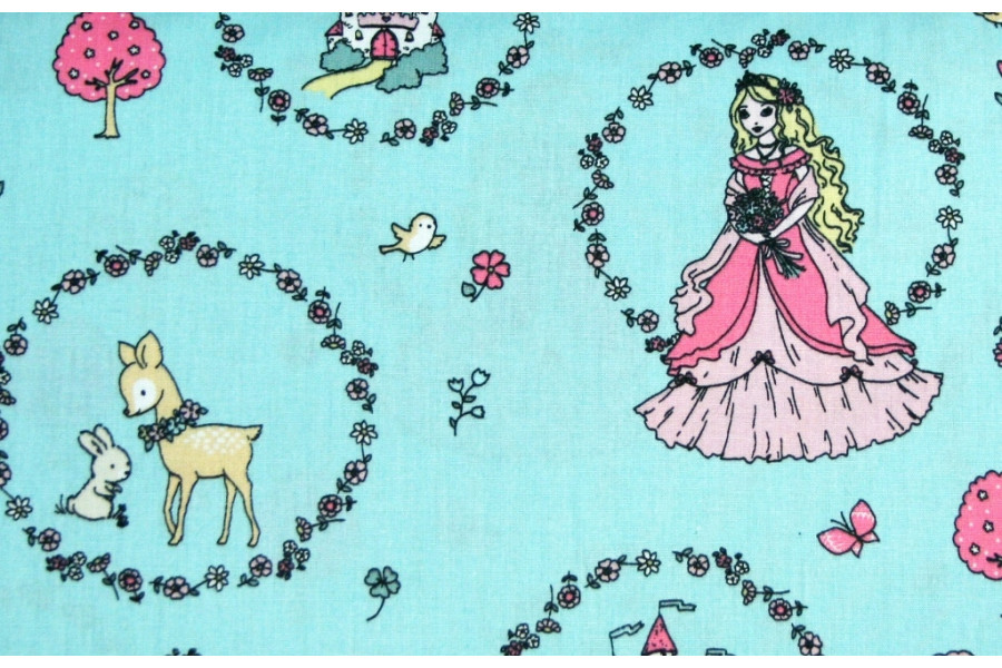10cm Baumwolldruck "Prinzessin Blumenkreise auf Mint" aus EU-Produktion  (Grundpreis € 11,00/m)