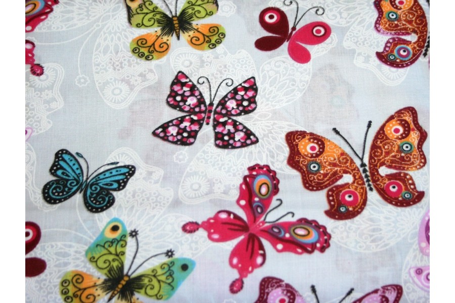 10cm Baumwolldruck "Schmetterlinge auf Hellgrau" (Grundpreis € 12,00/m)