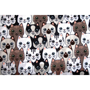 10cm Baumwolldruck "Katzen braun/weiss/schwarz"  EU-Produktion  (Grundpreis € 15,00/m)
