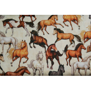 10cm Baumwolldruck braune Pferde auf Ecru (Grundpreis € 11,00/m)