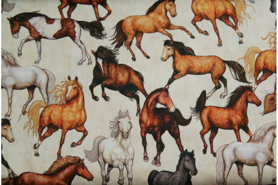 10cm Baumwolldruck braune Pferde auf Ecru (Grundpreis € 11,00/m)