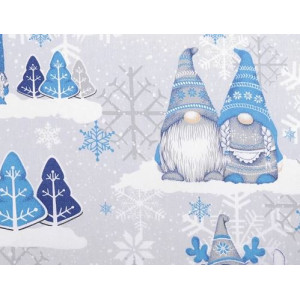 10cm Baumwolldruck "Weihnachtswichtel blau" aus EU-Produktion (Grundpreis € 9,00/m)