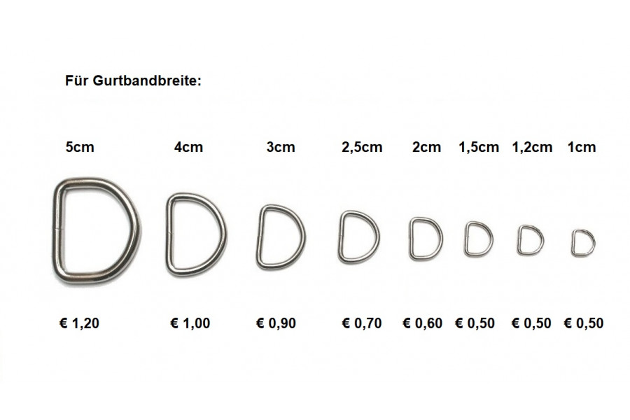 1 Stk Anleinring verschweißt für Halsbänder (oder Halbring / D-Ring für Taschen)  - Größenwahl