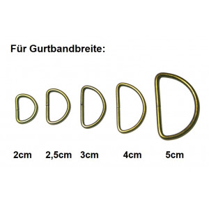1 Stk Taschenhalbring / D-Ring  Metall altmessing  - Größenwahl 20,25, 30,40 oder 50mm